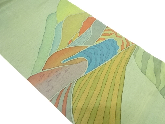 JAPANESE KIMONO / ANTIQUE FUKURO OBI / SILK / MOUNTAIN & STREAM